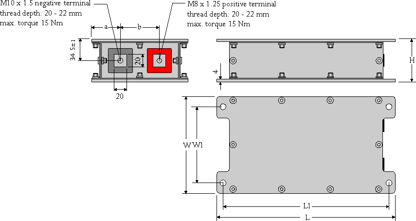 Dimensional drawing WIMA PowerBlock capacitor modules